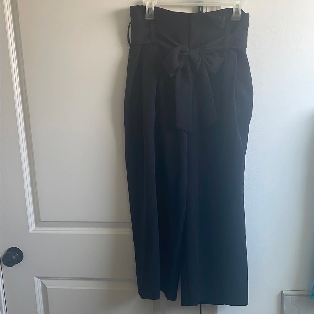 Black High-Waisted Wide-Leg Pants with Bow